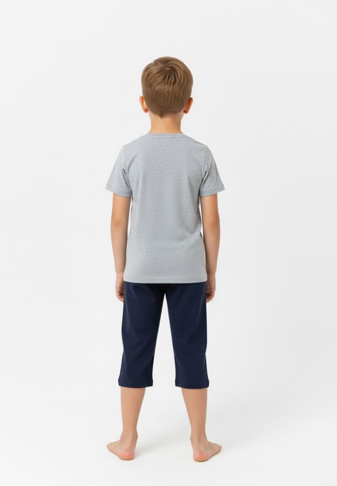 Pijama copii cu maneca scurta si pantaloni 3/4,culoare gri,Engros